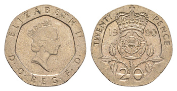 Великобритания 20 пенсов 1990 Елизавета II (1952-2022) KM 939, Spink 4361 (G2) медно-никель 4639-861