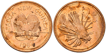 Папуа-Новая Гвинея 2 тойя 1984 Елизавета II (1953-) KM 2 бронза 4573-1114