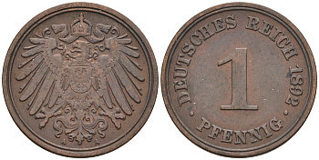 Германия 1 пфенниг 1892 A KM 10, J. 10 медь    4594-1233
