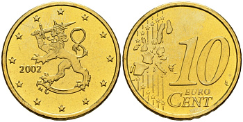 Финляндия 10 евроцентов 2002 KM 101 нордик UNC M57-06