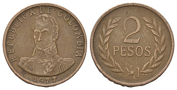 Колумбия 2 песо 1977 Симон Боливар KM 263 бронза 4393-936