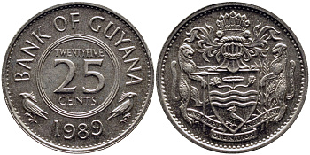 ГАЙАНА 25 ЦЕНТОВ 1989 РЕСПУБЛИКА KM 34 медно-никель 58-1024