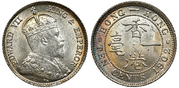 Гонконг 10 центов 1902 Эдуард VII (1901-1910) KM 13 серебро UNC 91-916