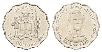 Ямайка 10 долларов 1999 KM 181 сталь плакированная никелем 4663-943