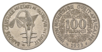 Западная Африка (BCEAO) 100 франков 1992 KM 4 никель 4656-932