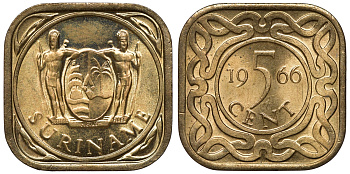 Суринам 5 центов 1966 KM 12.1 никель-латунь UNC 4118-517