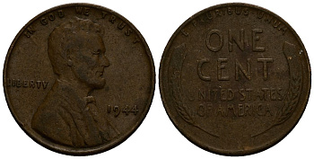 США 1 цент 1944 Линкольн KM A132 медь цинк 4164-835