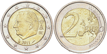 Бельгия 2 евро 2011 KM 302 биметалл 4126-1247