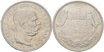 Венгрия 5 крон 1900 KB, Франц Иосиф I (1848-1916) KM 488 серебро 00-1066-10-34
