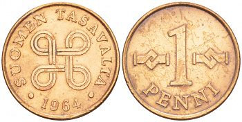 Финляндия 1 пенни 1964 KM 44 медь 4547-1024