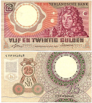 Нидерланды 25 гульденов 1955 Христиан Гюйгенс Pick 87 бумага 7116-1-2
