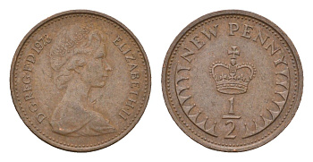 Великобритания 1/2 нового пенни 1973 Елизавета II (1952-2022) KM 914, Spink 4239 бронза 4674-424