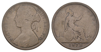 Великобритания 1 пенни 1873 Виктория (1837-1901) KM 749.2, Spink 3954 бронза 4661-342