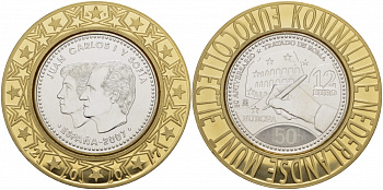 Испания 12 евро 2007 Карлос и София, 50 лет подписания Римского договора KM 1129 серебро UNC 1085-3-32