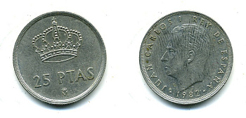 Испания 25 песет 1982 Хуан Карлос I (1975-2014) KM 824 медно-никель 51-5132
