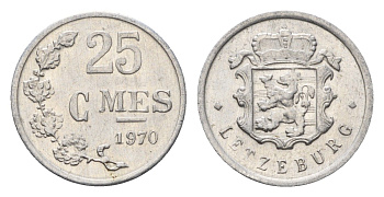 Люксембург 25 сантимов 1970 Герцог Жан (1964-1999) KM 45a алюминий 4684-115