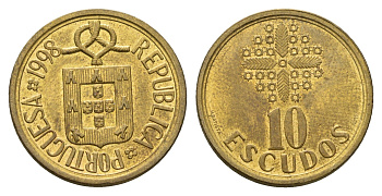 Португалия 10 эскудо 1998 KM 633 никель латунь 4675-334