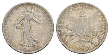 Франция 2 франка 1899 KM 845 серебро 00-00