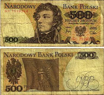 Польша 500 злотых 1982 Тадеуш Костюшко Pick 145 d бумага 7215-15-2-2