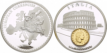 НИДЕРЛАНДЫ МЕДАЛЬ ND МОНЕТА НА МЕДАЛИ, СЕРИЯ ДОЕВРОВЫЕ ЕВРОПЕЙСКИЕ МОНЕТЫ, ИТАЛИЯ, 50 ЛИР, РИМ, КОЛИЗЕЙ серебрение PROOF 1090-2-12