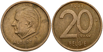 Бельгия 20 франков 1996 Belgie, Альберт II (1994-2013) KM 192 никель бронза 4599-234