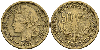 Того 50 сантимов 1924 KM 1 алюминиевая бронза 4605-711