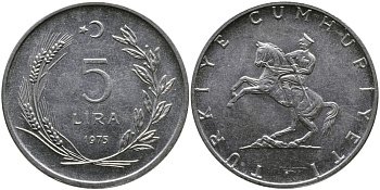 ТУРЦИЯ 5 ЛИР 1975 KM 905 нержавеющая сталь 29-136