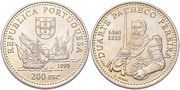 Португалия 200 эскудо 1999 Дуарте Пачеко Перейра KM 719 медно-никель UNC 00-1067-10-43