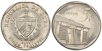 Куба 5 сентаво 2000 KM 575.2, Schoen 713, JMA MC19 сталь плакированная никелем 4115-946