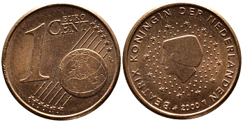 НИДЕРЛАНДЫ 1 ЕВРОЦЕНТ 2000 KM 234 сталь плакированная медью UNC 3334-1222