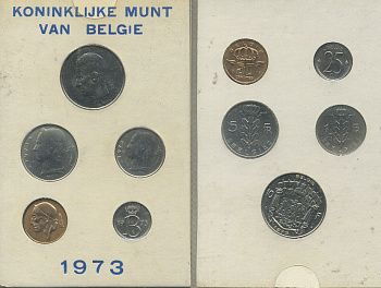 Бельгия набор из 5 монет 1973 BELGIE, в картонном буклете KM SS 7   UNC  1-5-2-33