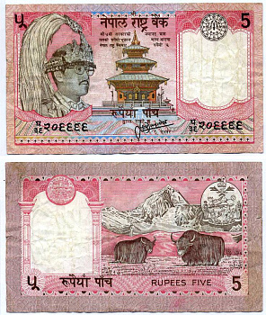 НЕПАЛ 5 РУПИЙ 1995-2000 ПОДПИСЬ 13 Pick 30а(3) бумага 7207-49-1