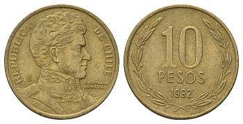 Чили 10 песо 1992 KM 228 никель латунь 4155-147
