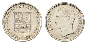 Венесуэла 50 сентимо 1965 Симон Боливар Y 41 никель UNC 4668-1027