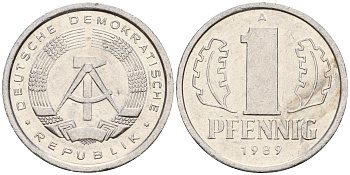 ГДР 1 пфенниг 1989 А  KM 8.2 алюминий 4115-134