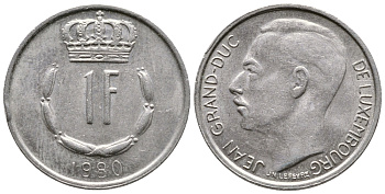 ЛЮКСЕМБУРГ 1 ФРАНК 1980 KM 55 медно-никель 4364-1016