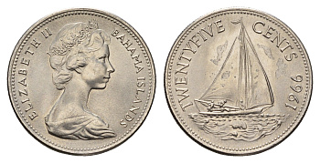 Багамские острова (Багамы) 25 центов 1966 KM 6 никель UNC 4391-521