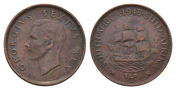 ЮАР 1/2 пенни 1948 Георг VI (1936-1952), редкий год KM 33.1 бронза 4678-555