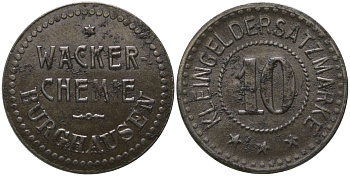Бургхаузен (Бавария) 10 пфенингов ND Wacker Chemie Men05 4068.4, Men18 5177.4 железо 4163-533