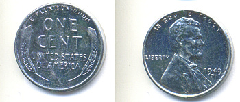 США 1 цент 1943 Авраам Линкольн KM 132 a сталь плакированная цинком 4392-711