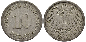 Германия 10 пфеннигов 1900 D KM 12, Jager 13, Weege 8 медно-никель 219-331