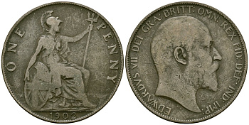 Великобритания 1 пенни 1902 Эдуард VII (1901-1910) KM 794.1, Sp 3990A бронза 4120-746