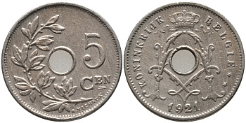 Бельгия 5 сантимов 1921/11 Belgie KM 67 медно-никель 72-1644
