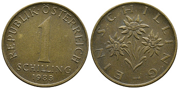 АВСТРИЯ 1 ШИЛЛИНГ 1983 KM 2886 алюминиевая бронза 3334-427