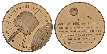 США МЕДАЛЬ 1971 СПУТНИК СИНКОМ II, 1963, 39 мм, 24,4 гр Латунь PROOF 05-095-25