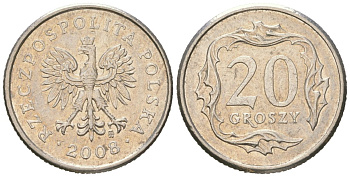 Польша 20 грошей 2008 MW Y 280 медно-никель aUNC 4618-264
