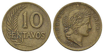Перу 10 сентаво 1964 KM 224 латунь 4169-653