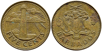 Барбадос 5 центов 1979 маяк Саут-Пойнт KM 11 латунь 4398-516