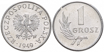 ПОЛЬША 1 ГРОШ 1949 KM 39 алюминий UNC 4528-856