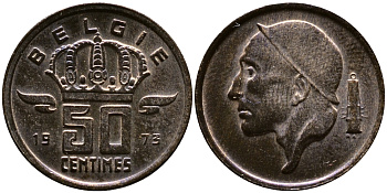 Бельгия 50 сантимов 1973 Belgie, Бодуэн I (1951-1993) KM 149.1 бронза 4387-622
